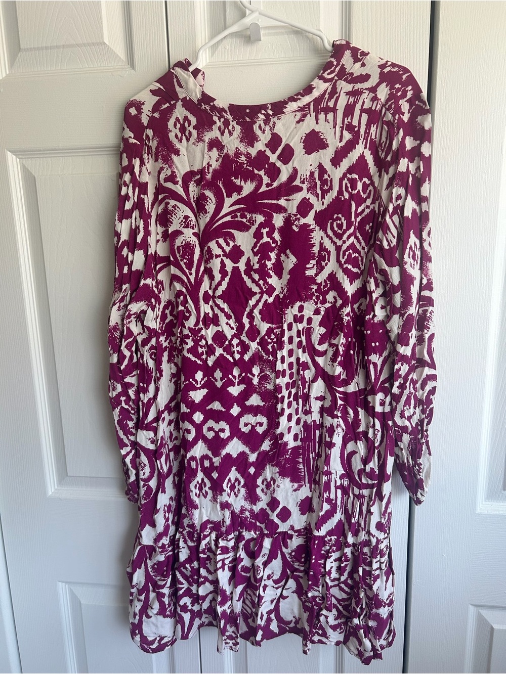 Flowy Magenta & White Button-Front Tunic Dress - Picture 3 of 3